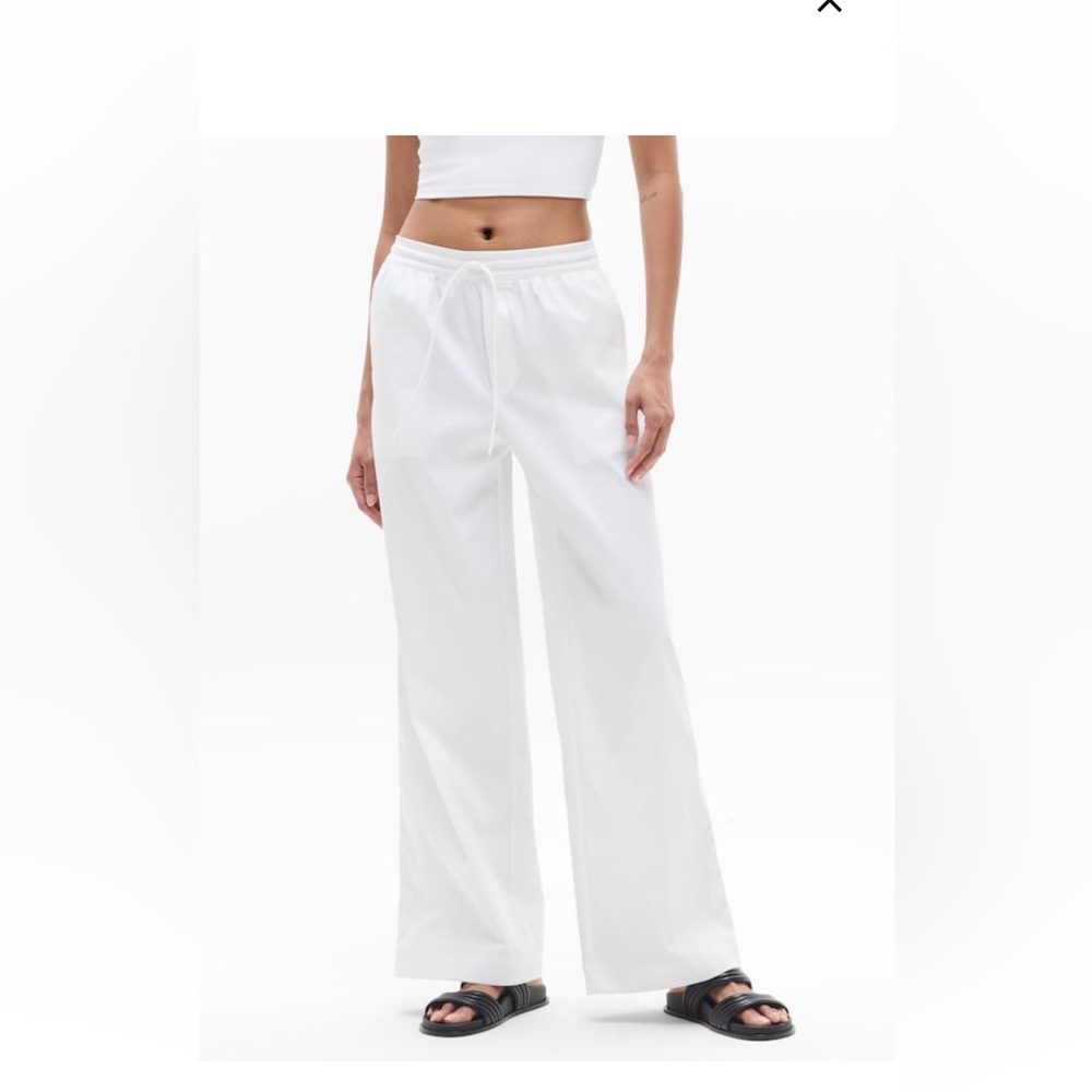 Athleta drift poplin pant White Wide Leg medium  vacation drawstring nwt!